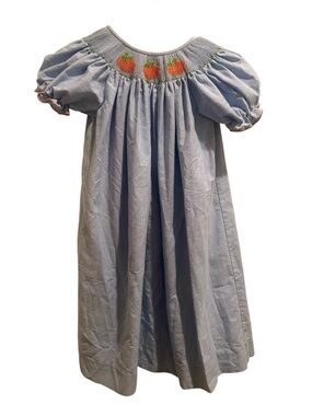 Southern Sunshine Kids Blue Smocked Pumpkin-Trim Dress Size 5